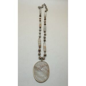 Vintage Mayan Etched Agate‎ Calendar 13" Necklace